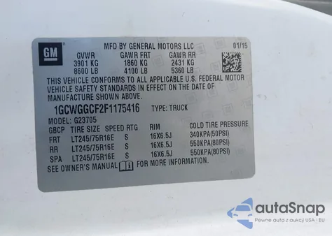 2015 Chevrolet Express 2500 Work Van from USA, damaged, VIN 1GCWGGCF2F1175416